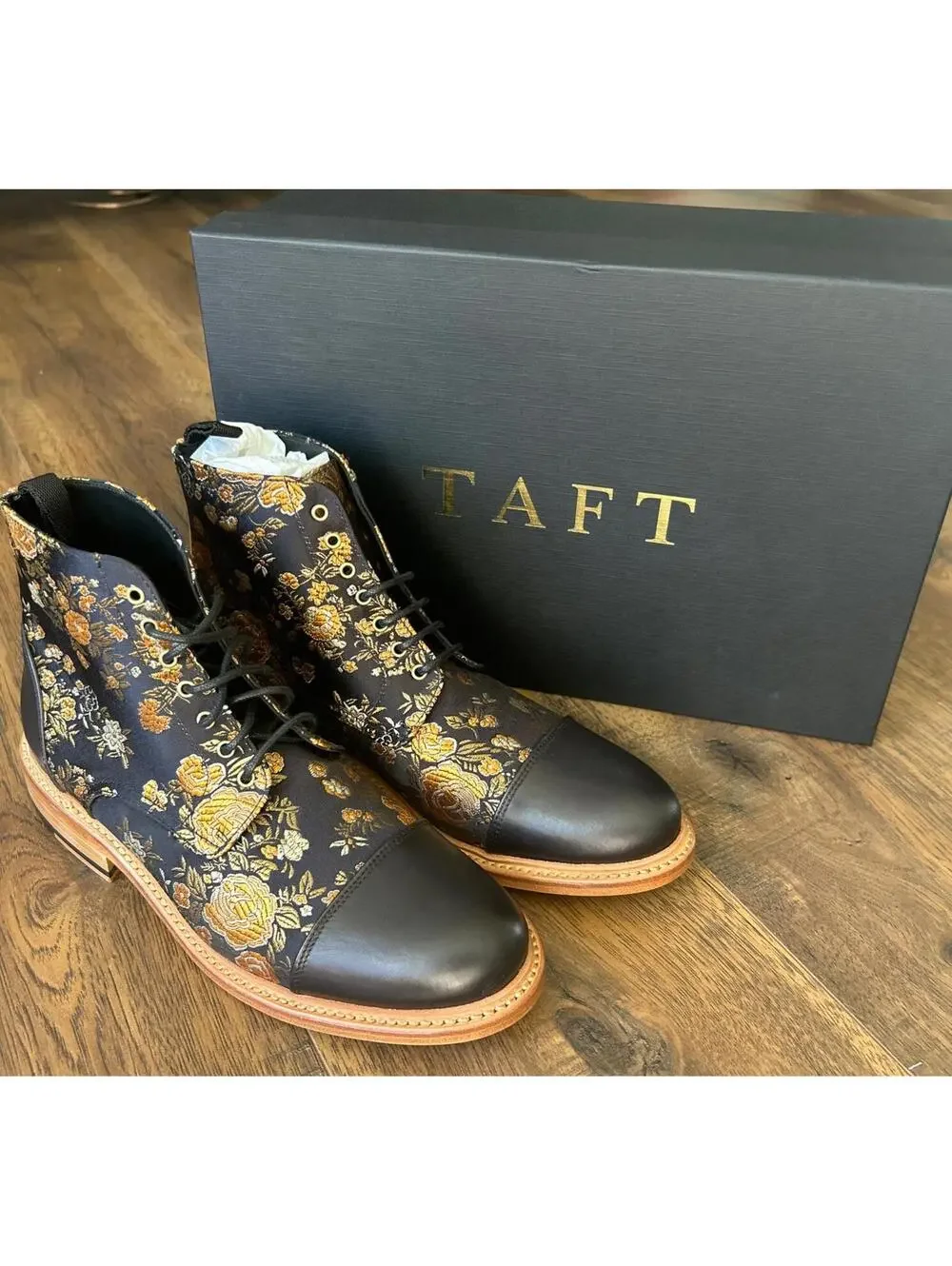 Taft Floral Sz 5 Jack Cap Toe Leather Ankle Boots NEW W/BOX Handcrafted SPAIN - Picture 2 of 12